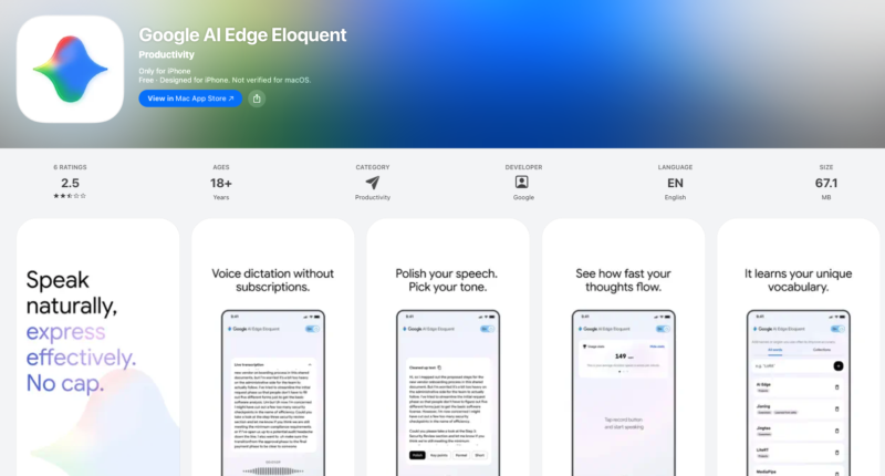 구글이 조용히 내놓은 AI 받아쓰기 앱, 구독 없이 완전 무료…월 15달러짜리 앱들 긴장 1 Google AI Edge Eloquent App - 와우테일
