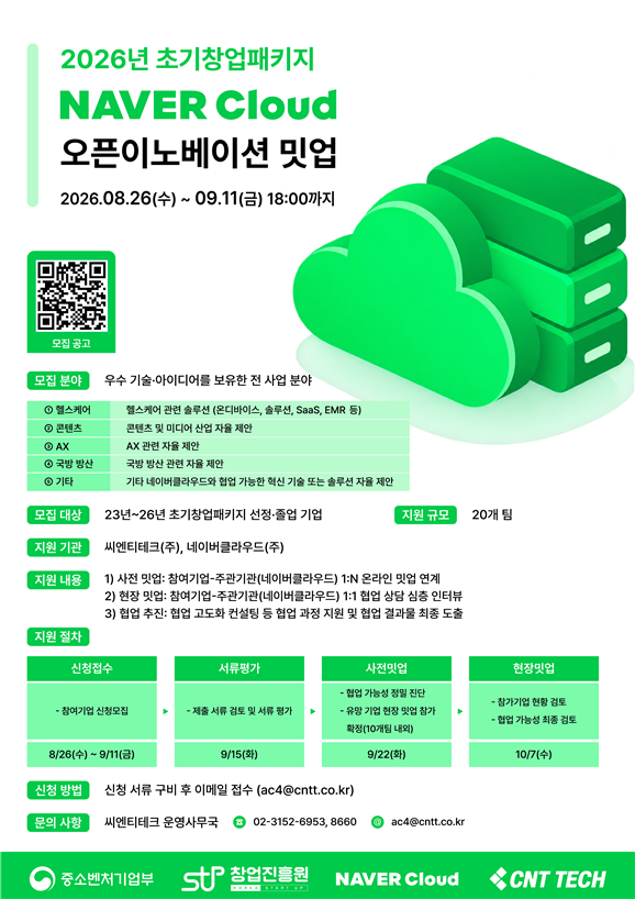 씨엔티테크·네이버클라우드, 초기창업패키지 오픈이노베이션 밋업 참가기업 모집